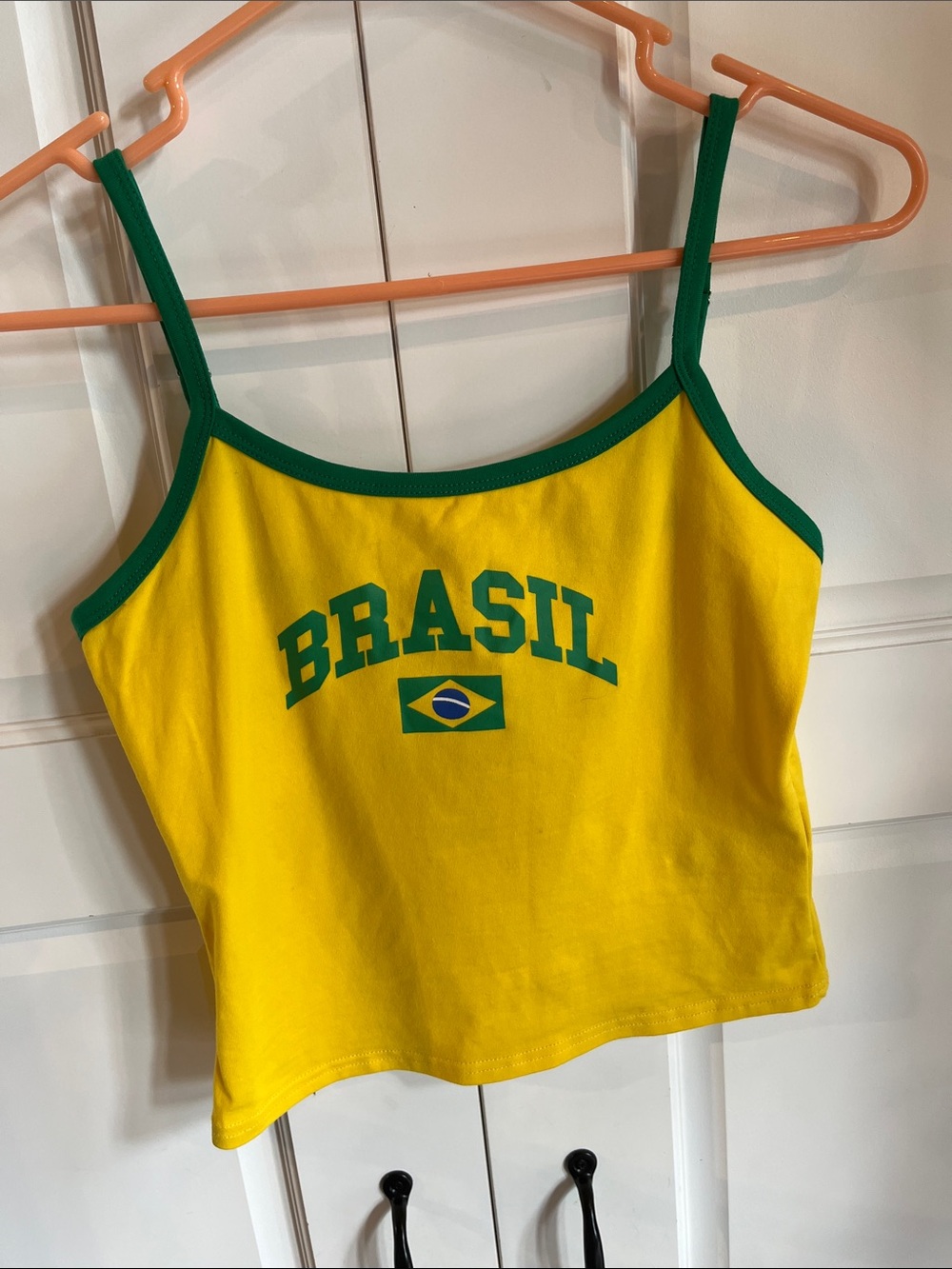 Edikted Yellow Brasil Graphic Cropped Cami with Green Trim